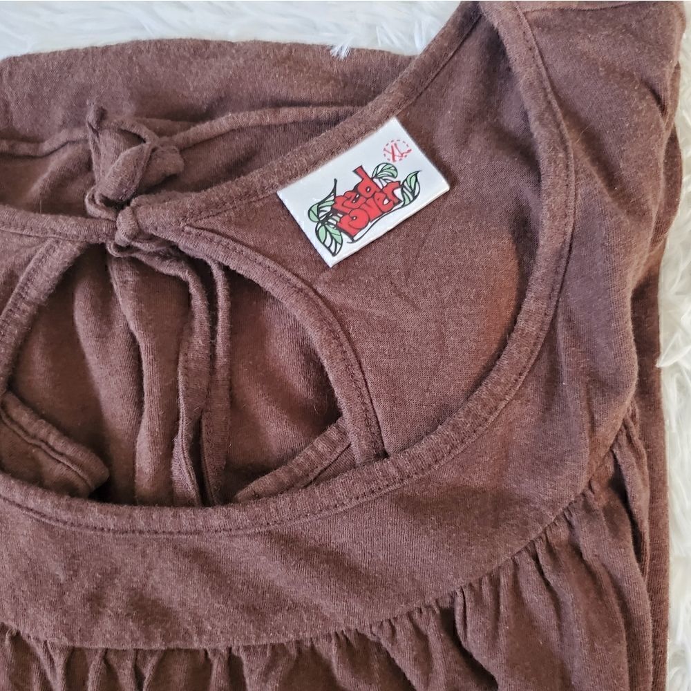 Red Rover Brown Relaxed Fit Flowy Short Sleeve Blouse Size XL - Picture 2 of 9